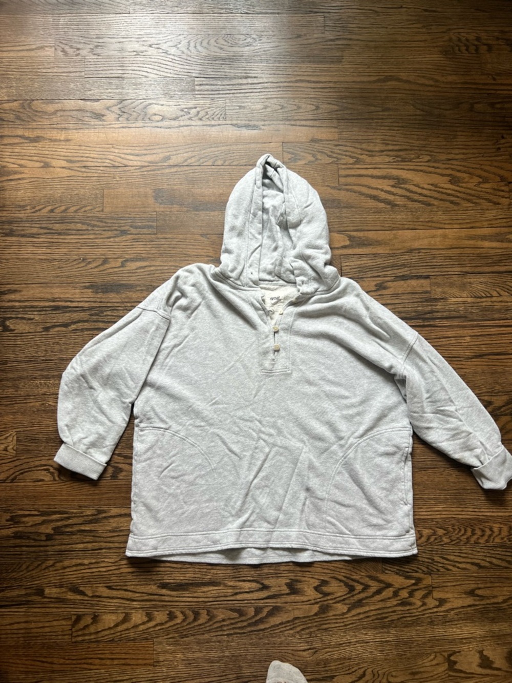aerie Light Gray Henley Pullover Hooded Sweatshirt